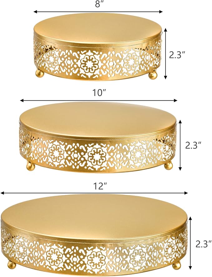 Hedume 3 Pack Cake Stand Set, Round Cake Stands, Metal Dessert Cupcake Pastry Candy Display Plate for Wedding, Event, Birthday Party