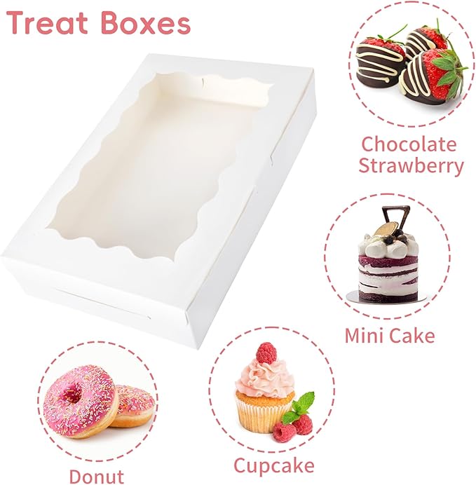 Moretoes 15pcs Cookie Boxes,12x8x2.5 Inches Bakery Boxes with Window, for Chocolate Covered Strawberries, Cakes, Pies, Muffins, Donuts and Pastries