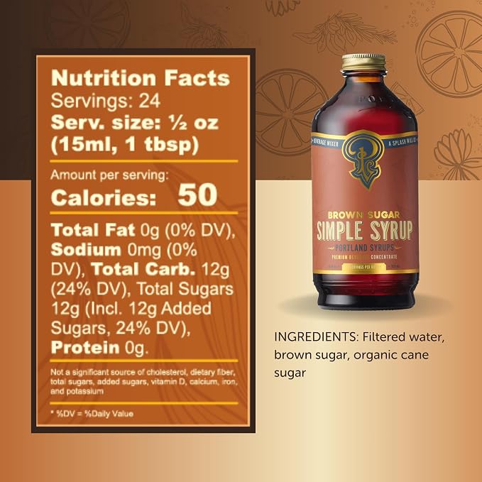 Portland Syrups Brown Sugar Simple Syrup - Drink Mix for Exceptional Cocktails, Simple Syrup for Cocktails, Sugar Syrup for Drinks, Simple Syrup for Coffee, Mocktails, Baking, 12 oz, 24 Servings, Pack of 1