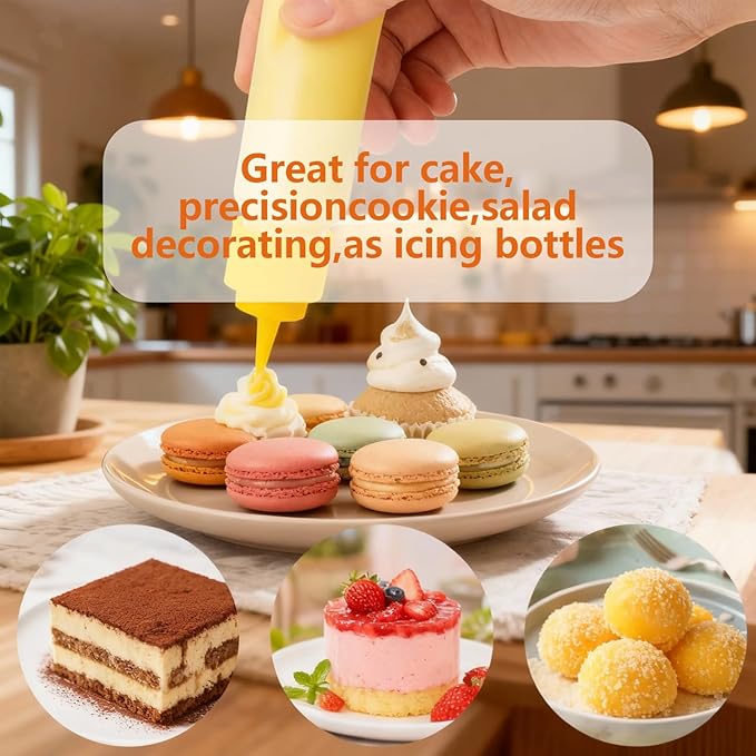 10 Pcs Squeeze Bottles – 30ml & 60ml Plastic Icing Bottles for Cake, Cookie, Pastry, Frosting, Food Coloring, DIY, and Ice Cream Decoration