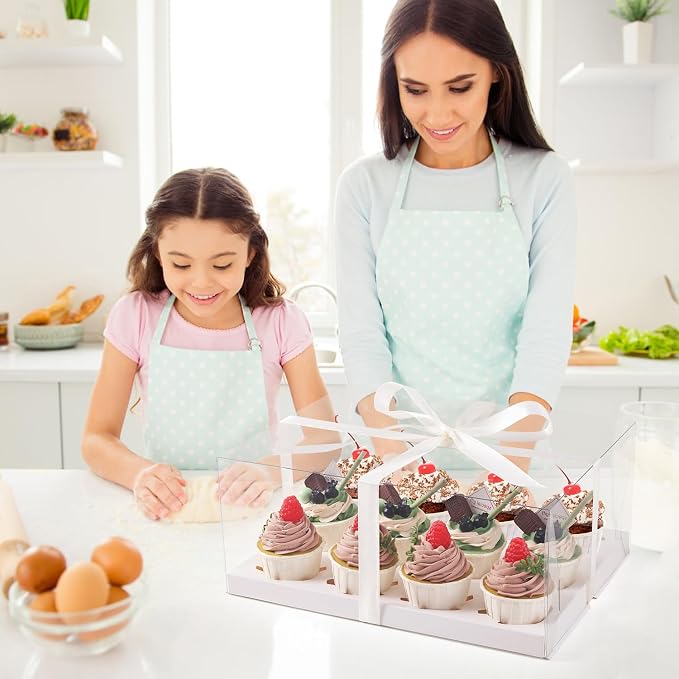 6Pcs Clear Cupcake Boxes,12 Count Cupcake Containers with Gift Ribbon,Plastic Cupcake Carrier Holder for Dessert Cookies Muffins Pastry(White/clear, 12 Count/6ps)