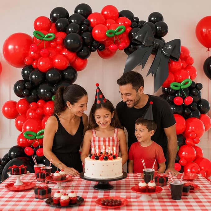 164Pcs Red and Black Balloon Arch Kit, Red Black Cherry Balloons for Women Birthday Girl Night Bachelorette Bridal Baby Shower Mother's Day Graduation Cherry Themed Party Decorations