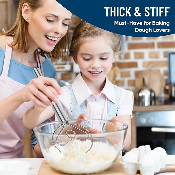 Danish Dough Whisk Stainless Steel Wooden Handle for Sourdough Bread Pizza and Pastry Making