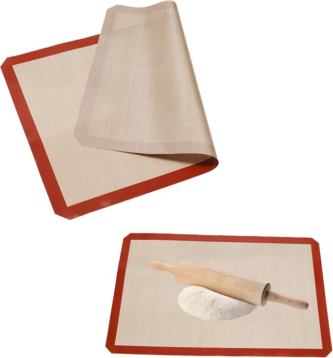 Silicone Pastry Mat, 23.66" x 15.7" Non Slip Baking Mat, Extra Large Cookie Bread Crust Rolling Mats Sheet, Reusable Dough Mats for Counter, Pizza, Pie(Brown)