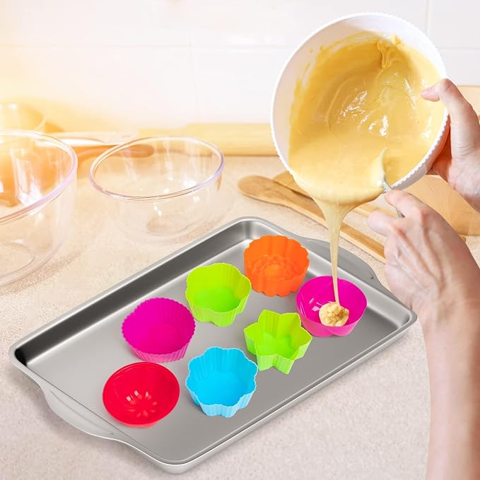 R HORSE Multi Flower-Shaped Silicone Cupcake Molds, 42PCS | 2.6-2.8 Inch, Non-Stick, Reusable, Heat resistant, Food-grade, Washable, Silicone, Pan Oven Microwave Dishwasher Safe