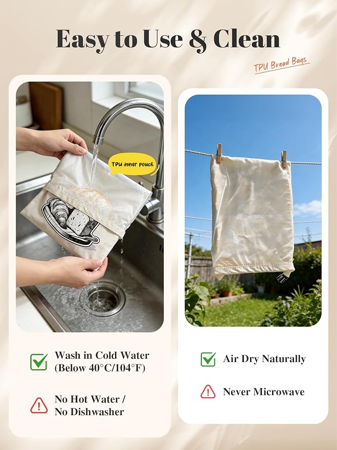 Reusable Bread Bag for Homemade Bread, 17x13 Inch XL Linen Cotton Sourdough Bread Storage Bags with TPU Lining, Kitchen Essentials Sourdough Bag with Roll-top Buckle to Keep Fresh Longer