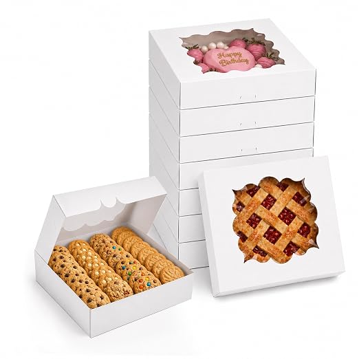 NPLUX 20 Pack Pie Boxes 10x10x3inch Bakery Boxes with Window Dessert Pastry Box for Pies,Cheesecakes and Chocolate Covered Strawberries, Graduation Gifts Party Favors(White)