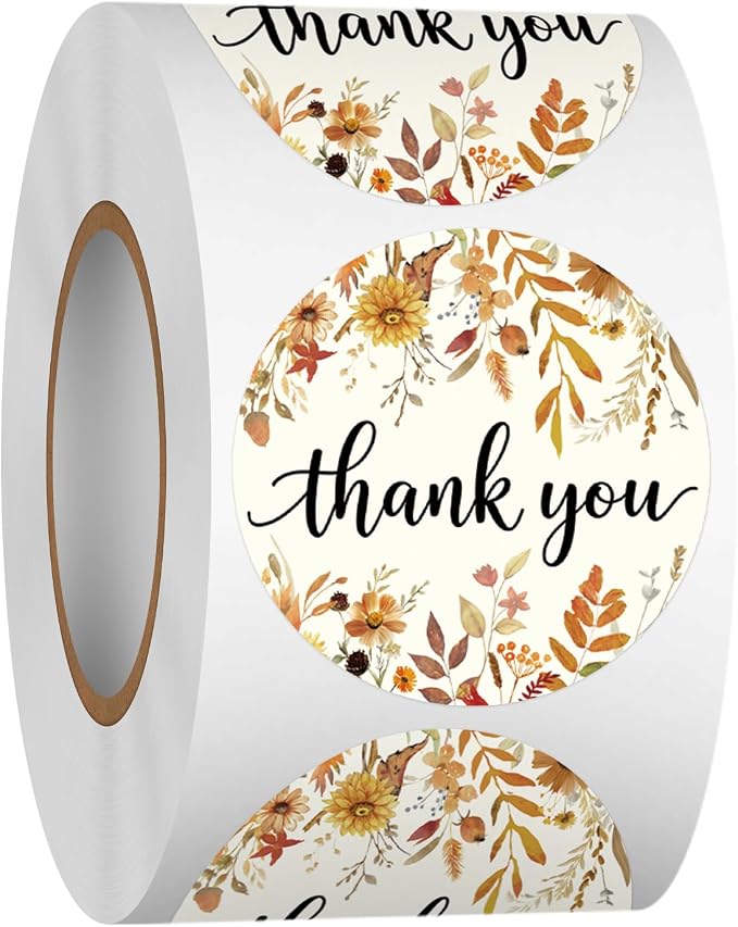 Louise Maelys 1.5 Inch Thank You Stickers-500 Pcs Thank You Label Sticker with Autumn Floral Design for Small Business, Party Favors, Gift Wrapping, Scrapbooking,Envelope