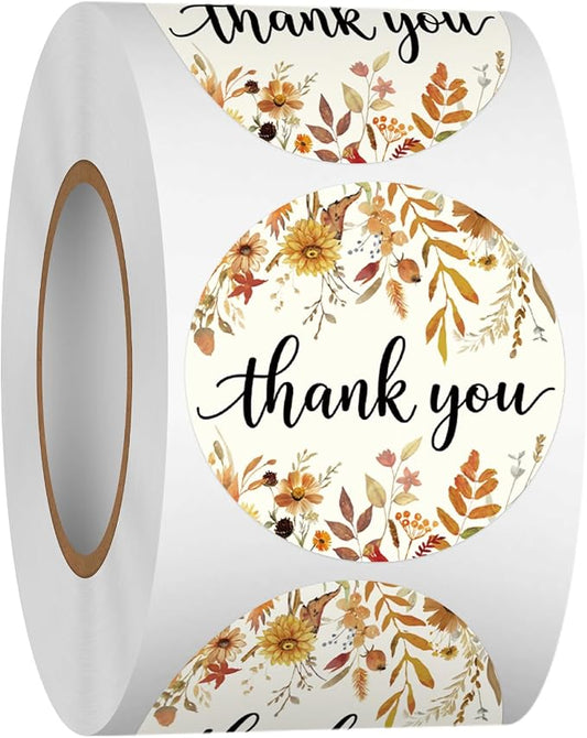 Louise Maelys 1.5 Inch Thank You Stickers-500 Pcs Thank You Label Sticker with Autumn Floral Design for Small Business, Party Favors, Gift Wrapping, Scrapbooking,Envelope
