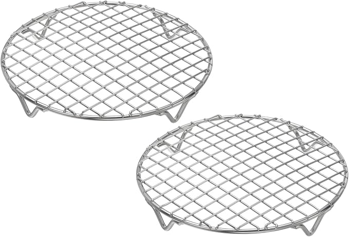 uxcell 2 Pcs Round Cooking Rack 7.9 Inch Dia Stainless Steel Wire Cooling Steamer Rack for Baking Canning Cooking Roasting Cooling Grilling Drying, Silver