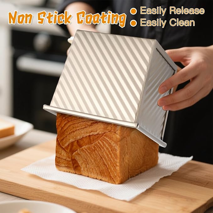 4 Pcs Pullman Loaf Pan with Lid, 1LB/0.8LB/0.5LB Dough Capacity Bread Loaf Pan, Non-Stick Bread Pan, Carbon Steel Sandwich Bread Loaf Pans for for Homemade Baking Sandwich, Bread, Sourdough