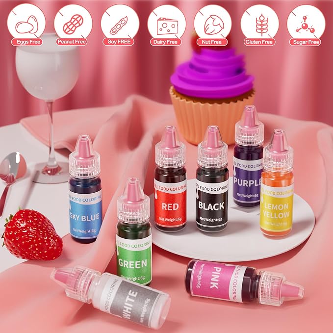 Food Coloring Set - 12 Color Food Grade Vibrant Food Dye and Gel Food Coloring Set - 8 Colors Concentrated Gel Based Food Color