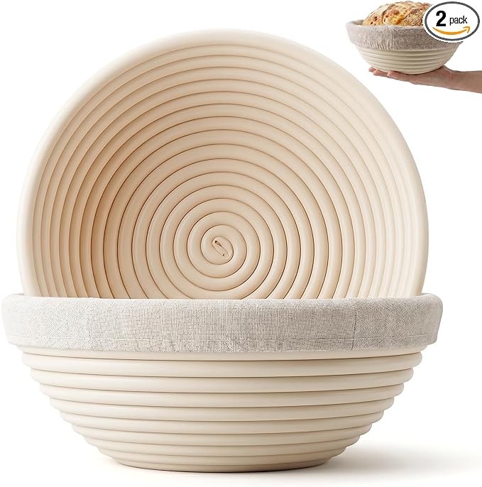 9 Inch Banneton Bread Proofing Basket Set of 2, Easy-Clean Sourdough Proofing Basket, Round Banneton for Sourdough Bread Baking Supplies with Liners