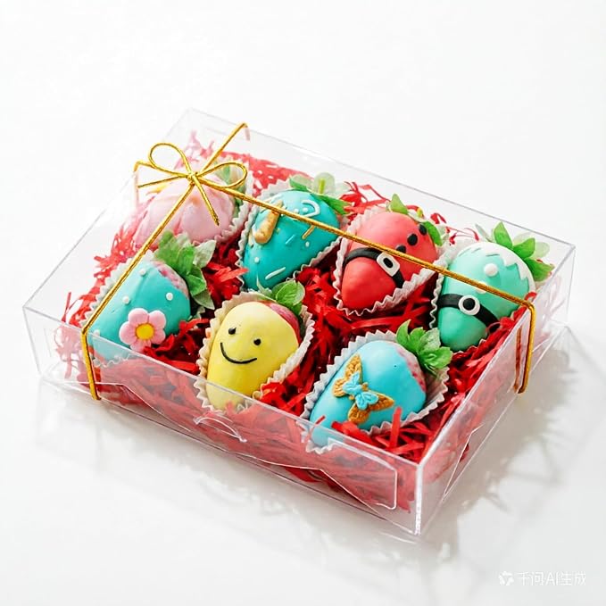 RomanticBaking 50PCS 8x5x2 Inch Full Clear Cookies Boxes Strawberry Boxes Bakery Boxes Cakesickle boxes Chocolate Truffle Boxestreat boxes