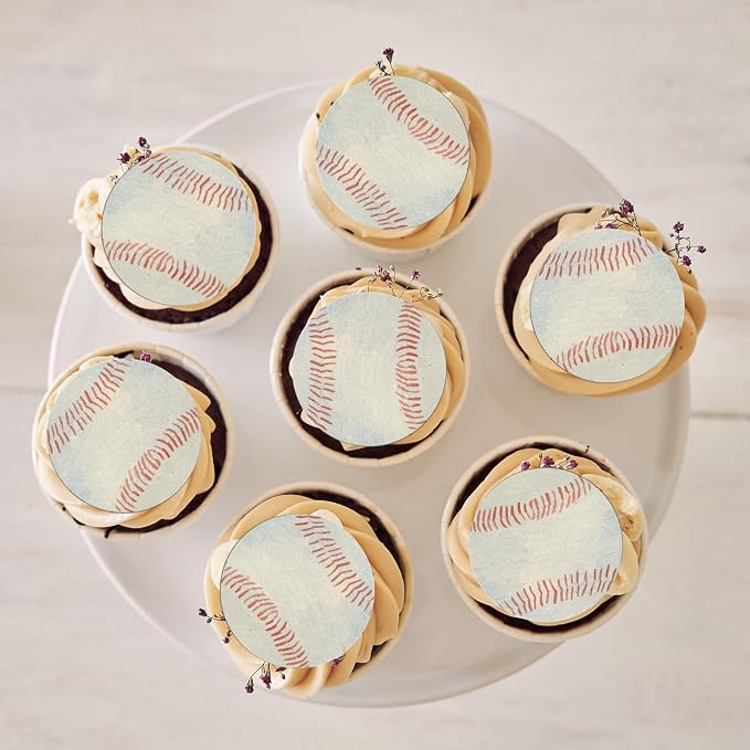 48PCS Edible Baseball Balls Cupcake Toppers Edible Baseball Cake Decorations Sport Ball Theme Cupcake Picks for Sports Ball Theme Baby Shower Birthday Party Cake Decorations Supplies