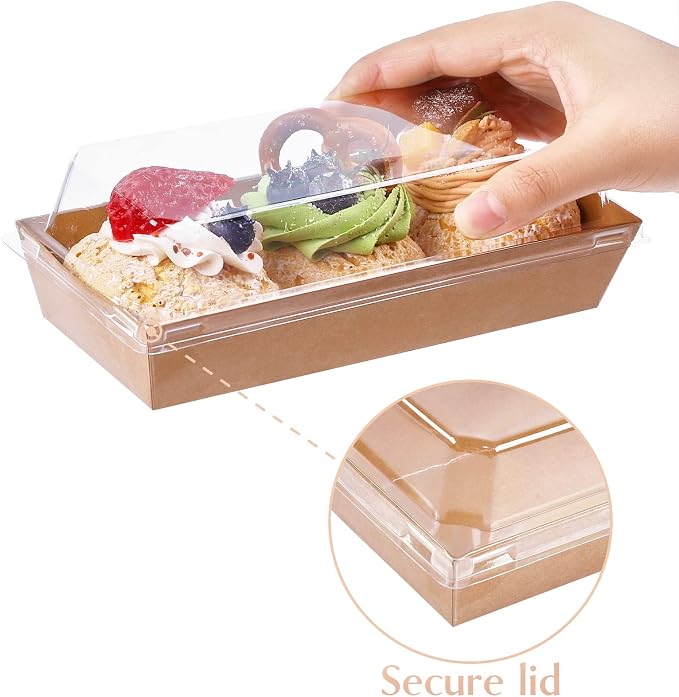 Ocmoiy Charcuterie Boxes with Clear Lids, 50 Pack Kraft Bakery Boxes, Cookie Boxes, Small Treat Boxes for Pastry, Sandwich, Cupcakes, Strawberries, Dessert To Go Containers