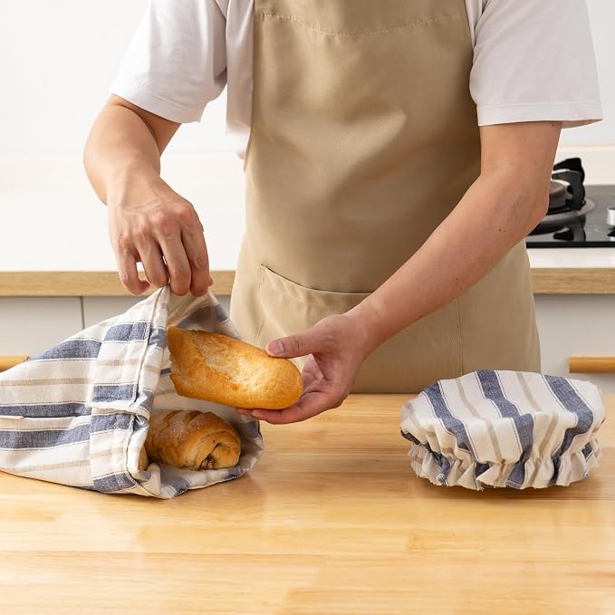 Linen Bread Bag for Homemade Sourdough Bread with Proofing Cover, Reusable Linen Sourdough Bread Storage Bag - Plastic Lined - with Proofing Bowl Cover