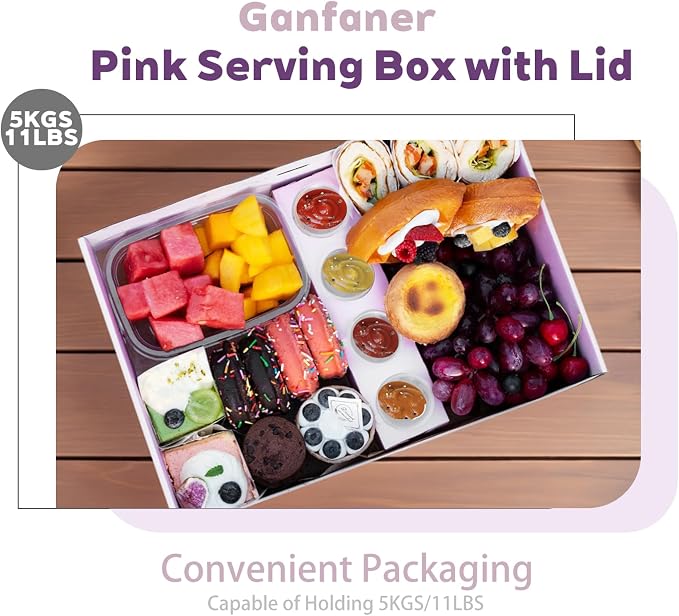 Pastry Serving Box Cardboard Heavy Duty 8PK, Assorted Food Platter Box w/Lid Indoor Outdoor for 5-8 People, Stably Filled Catering Trays w/Lid for Gift(15"x10"x3.5" Pink)