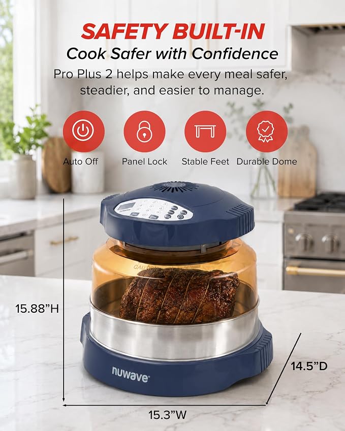 Nuwave Pro Plus 2 Countertop Infrared Oven with Stainless Steel Extender Ring, Triple Combo Cooking Power, Adjustable Temperature Control, Large Capacity Roaster, Air Fryer & Convection Oven, 20672V01