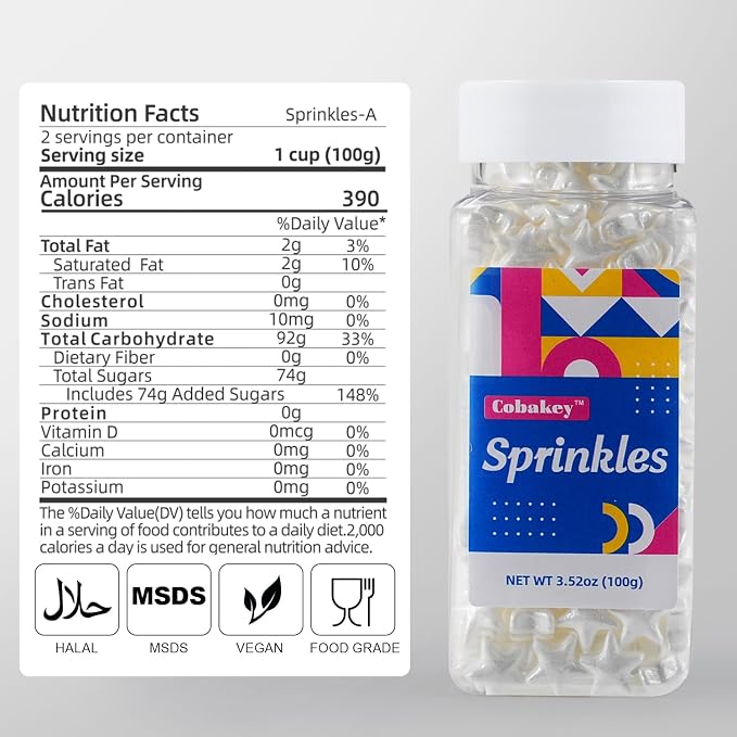 White Star Sprinkles, 10MM Edible Candy Stars for Cake Decorating, Cupcakes, Cookies & Desserts, 3.5 oz White Sprinkles for 4th of July & Memorial Day, Christmas, Wedding, Birthday, Holiday Baking Baby Shower