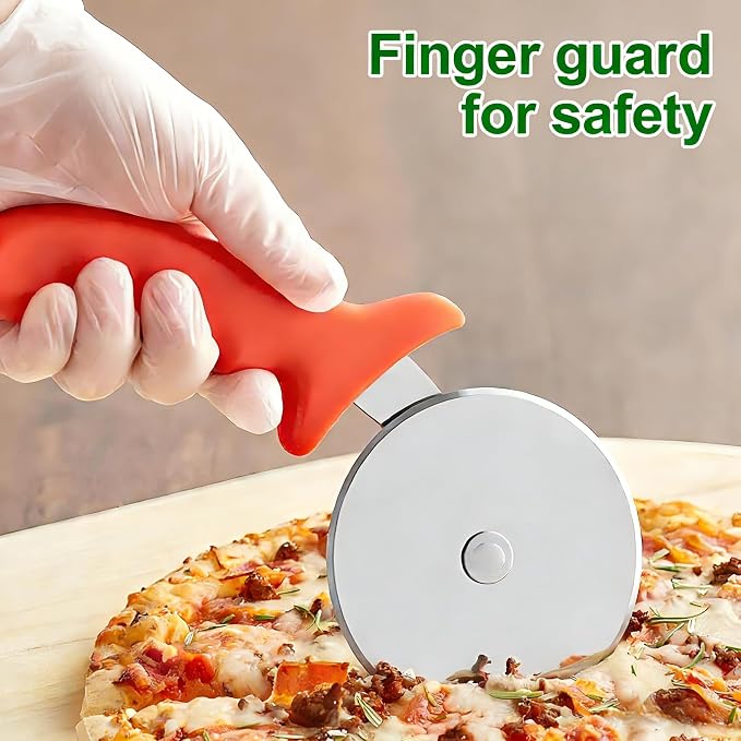 Pizza Cutter Wheel, Stainless Steel Slicer, Sharp Classic Cutters, Kitchen Gadget with finger guard protects, Easy dishwasher cleaning