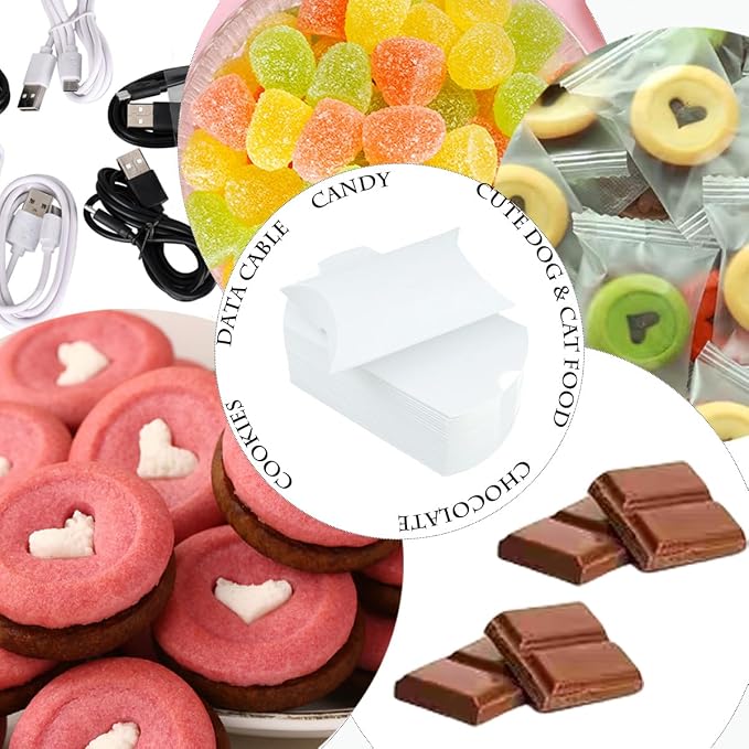 50 Pcs Kraft Paper Pillow Gift Boxes,3.5x2.6 Inch Mini Folding Treat Boxes, Creative Favor Box Folding Treat Boxes for Bakery, Candy, Jewelry, Wedding & Party Favors((White-1)