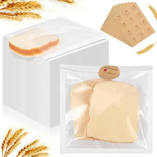 Outus 400 Pcs Cookie Packaging Bags with Seal, 7.1 x 7.5 Inch Bakery Pastry Bags with Window, Heat Sealable Grease Resistant Paper to Go Bake Sleeves for Gift Giving Donut Bread Sandwich (White)