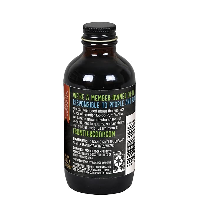 Frontier Co-op Organic Pure Vanilla Flavoring, 4 fl oz - For Baking, Homemade Coffe Syrups, and Beverages