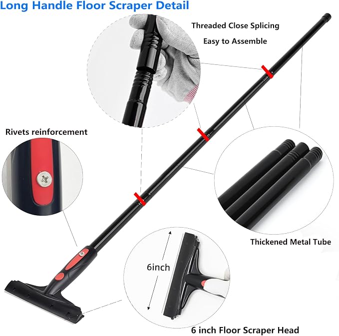 EHDIS Extenble Razor Blade Scraper, 16''-58'' Long Handle 6" Wide Blade Scraper Tool with 10 Double-Edge Blades for Cleaning Paint, Caulk, Adhesive,Painting, Tile, Floors, Ice Scraper (068-pro)