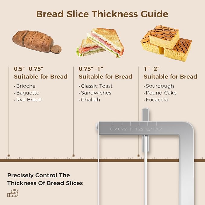 Upgraded Adjustable Bread Knife for Homemade Bread,Stainless Bread Slicer | Manual Bow Sourdough Bread Slicer with Thickness Guide & Serrated Stainless Blade for Precise Cutting Baguettes Bagels