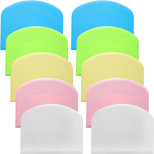 10 Pcs Bread Scraper, Plastic Bowl Scrapers for Bread Dough, Flexible Food Scraper Tool for Breads, Cake Dough and Fondant Frosting (Green, Pink, Blue, White, Yellow)