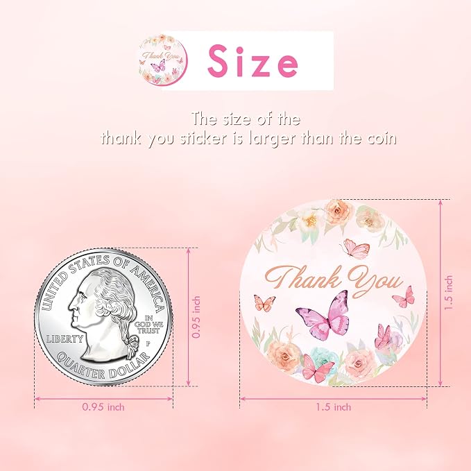 Heyfibro 500 PCS 1.5 Inch Thank You Stickers for Small Business, Baking, Gifts, Envelopes, Weddings (Butterfly)