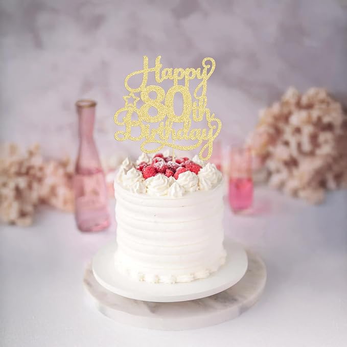 1 Pack Happy 80th Birthday Cake Topper Gold Glitter 80 & Fabulous Cheers to 80 Years Old Birthday Cake Pick for Celebrating 80th Birthday Anniversary Party Cake Decorations Supplies