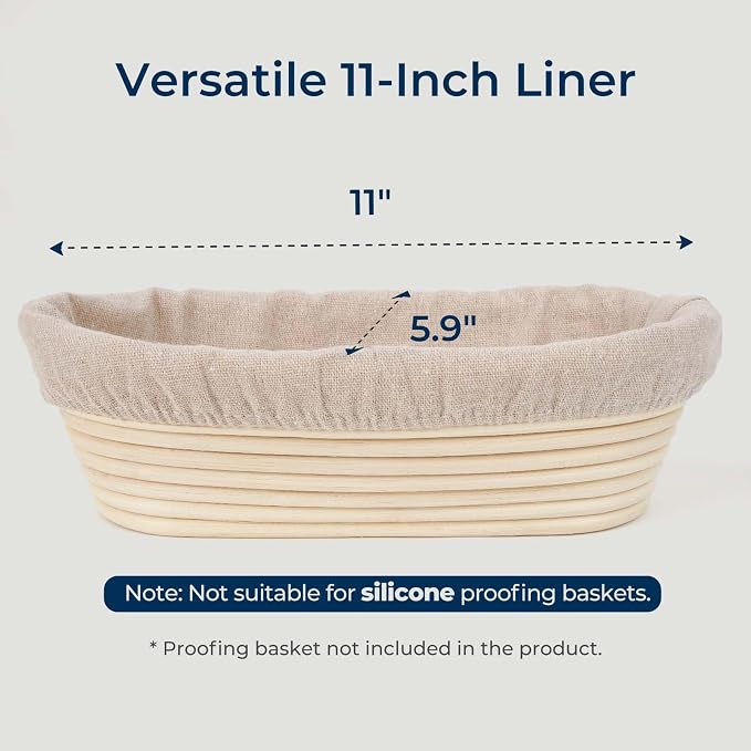 Lorzon 6 Pack Bread Proofing Basket Cover, 11 Inch Oval Banneton Liner, Linen Sourdough Bowl Covers for Bread Rising