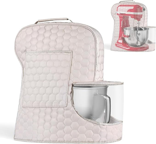 Stand Mixer Dust Cover Compatible with KitchenAid Mixer - Storage Bag for 6/7/8 Quart Bowl Lift with Pockets for Accessories and Attachments(Khaki,Fits for 6-8 Quart）
