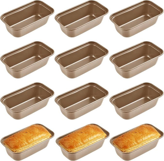 12 Pcs Mini Loaf Pan, Carbon Steel Bread Baking Pans, Nonstick Baking Pans, Tiny Banana Bread Pan for Baking Bread, Meatloaf, Brownies, Pound Cakes (Gold, 6.1 x 3.3 x 1.8 Inches)