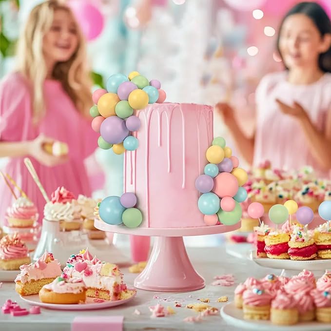 56 PCS Colorful Ball Shaped Cake Topper Pearl Picks for Cupcake Insert, Birthday Party, Wedding Decoration Supplies (Pink, Yellow, Blue, Purple, Green)