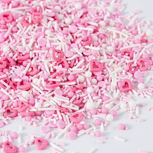 Dye Free Sprinkles Valentine Sprinkles Pink Heart No Artificial Dyes Natural Confetti Jimmies Pearl Sugar Sprinkles for Valentine‘s Day Cake Decorations Baby Shower, Cookies, Fondant Cake, Dessert Toppings, 4.2oz
