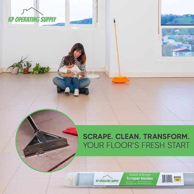 8" Replacement Floor Scraper Blades 20 -Pack - Angled Demolition Scraper Blades for Efficient Flooring Removal and Demolition Razors - Compatible with Telescoping Floor Scrape - by KP Operating Supply