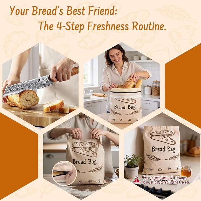 2-Pack Reusable Beeswax Bread Bags for Sourdough & HomemadeBread with Zipper, 16.5 x 13 inch bread bags for Food Storage