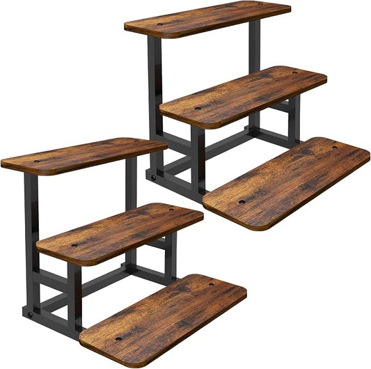 Lilybud--lily 3 Tier Cupcake Stand, Wooden Risers Display Stands Stepped Dessert Table Display Set with Metal Frame Tiered Tray Stand Serving Trays for Party Farmers Market Display 2 Pack