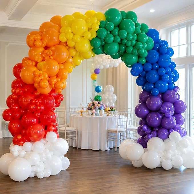 450Pcs Rainbow Balloons Garland Arch Kit - Assorted Colors 18 12 10 5 Inch Different Sizes Colorful Latex Balloon for Baby Shower, Birthday, Gender Reveal, Anniversary, Easter Decorations