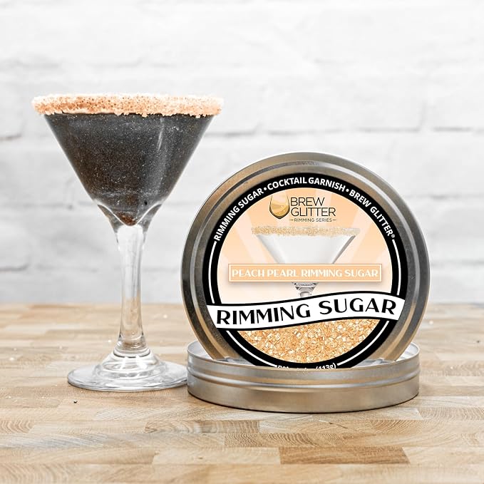 Brew Glitter - Peach Rimming Sugar (4oz, 1x Bar Tin) Cocktail Garnish for Mixed Drinks & Refreshments