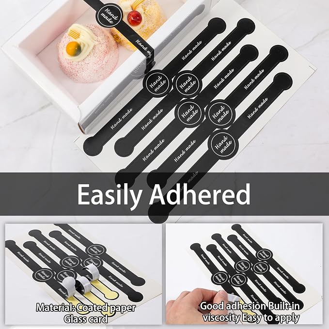 250 Pcs 50 Sheets Handmade Food Baking Seal Sticker Black Long Strip 7.1"x1" Seals Stickers for Bakery Tamper Evident Labels for Food Packaging Cake Boxes Jar