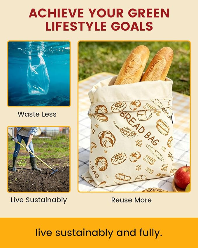 6 Pack Beeswax Sourdough Bread Bags for Homemade Bread, Reusable Organic Linen Beeswax Bag, Natural Bees Wax Storage for Freshness, Freezer-Friendly, 17 x 12.6 Inches