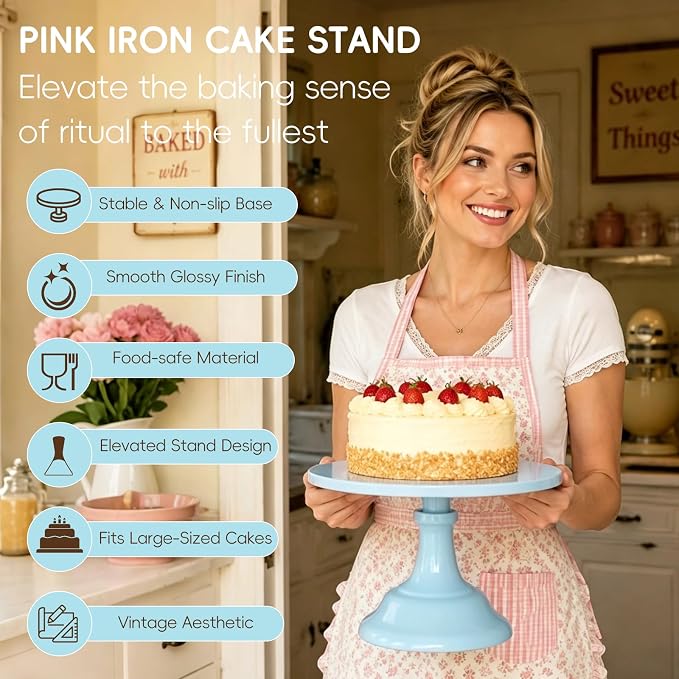 Three-piece Cake Stand Set, Metal Round Trays, 8-inch, 10-inch, and 12-inch, for Dessert Table displays; Perfect for Christmas, Thanksgiving, Birthdays, Weddings, and Other Celebrations(Blue)