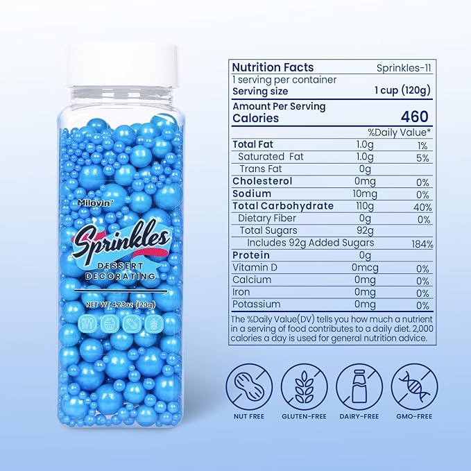 Edible Pearls for Cake Decorating, Blue Pearl Sprinkles, Blue Sprinkles for Cookies, Macaron, Cake, and Ice Cream Topping, Perfect for Independence Day, Holidays, Birthday and Baby Shower(120g/4.23oz)