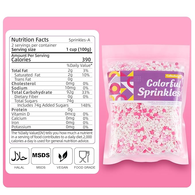 Pink Sprinkles for Cake Decorating 7 OZ Edible Pearl Sugar Sprinkles Topper for Cookie Cupcakes, Candy, Cream, Chocolate Cake Decorations - Jimmies, Nonpareils, Confetti