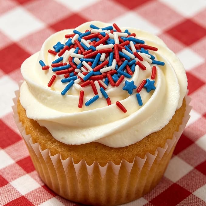 Patriotic Sprinkles Edible Red White and Blue Jimmies Star Mix Edible Sprinkles for Cake Decorating Baking Cake Cookie Cupcake 4th of July Memorial Independence Day Decorations
