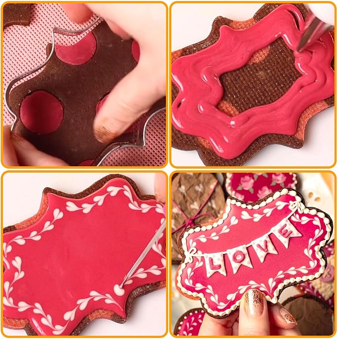 Frame Cookie Cutters Large Size 8Pcs, Metal Plaque Biscuit Fondant Cutter for DIY Baking Decorations Beginner Weeding Holiday Birthday Party